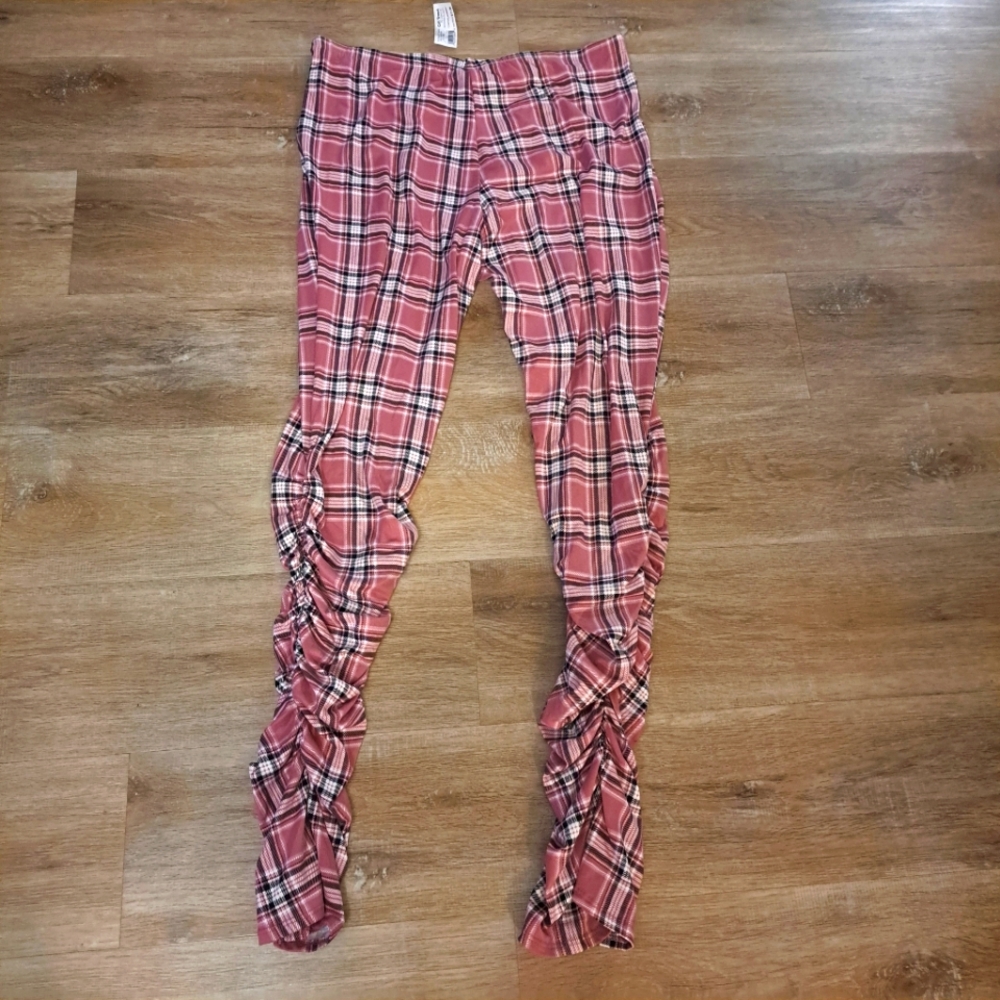 Jasmine Pink Black White Plaid Stack  Crunched Soft Legging PJ / Pants 2X